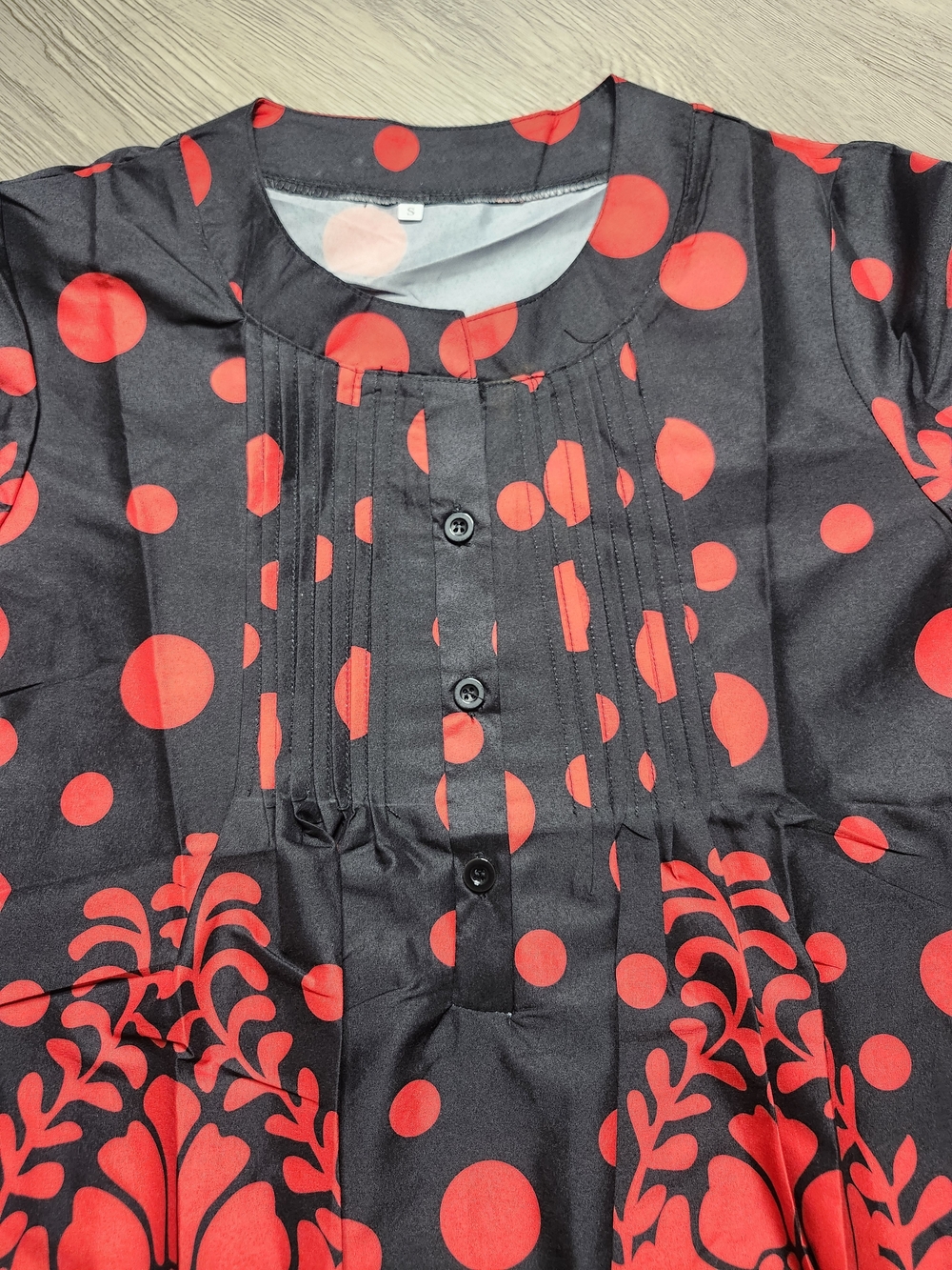 Black Tunic with Bold Red Floral & Polka Dot Print - Picture 6 of 8